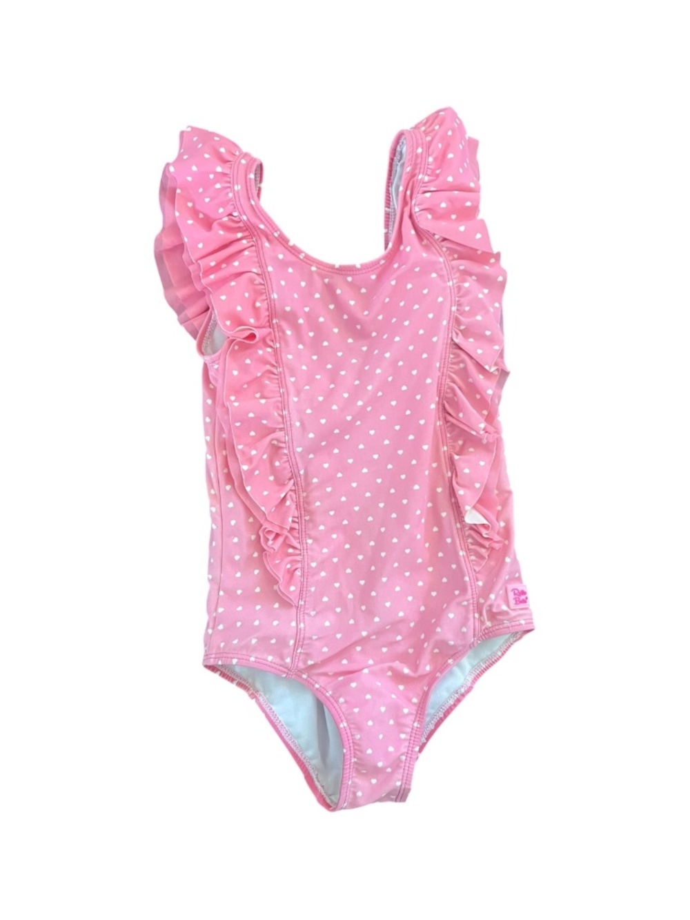 RuffleButts Pink Heart Ruffle One Piece Swimsuit UPF 50 Size 6